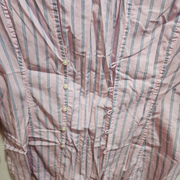 Banana Republic Women's 3/4 Sleeve Button Up Top Button Back Pink Striped Size 2 - Picture 12 of 13